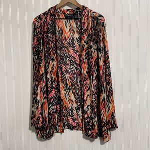 Maggie Barnes Duster 2X Abstract Animal Print Cardigan Sweater Orange Black Plus